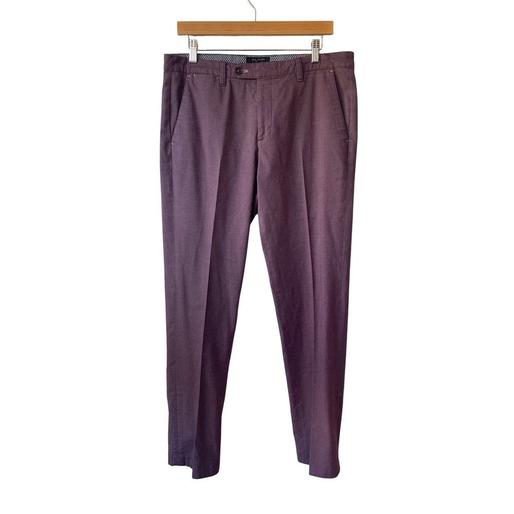 Ted Baker London Men Flat Front Dress Pants 33R Chino Plum Purple Cotton Blend